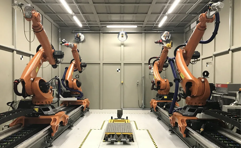 A setup of robotic systems in a controlled manufacturing space